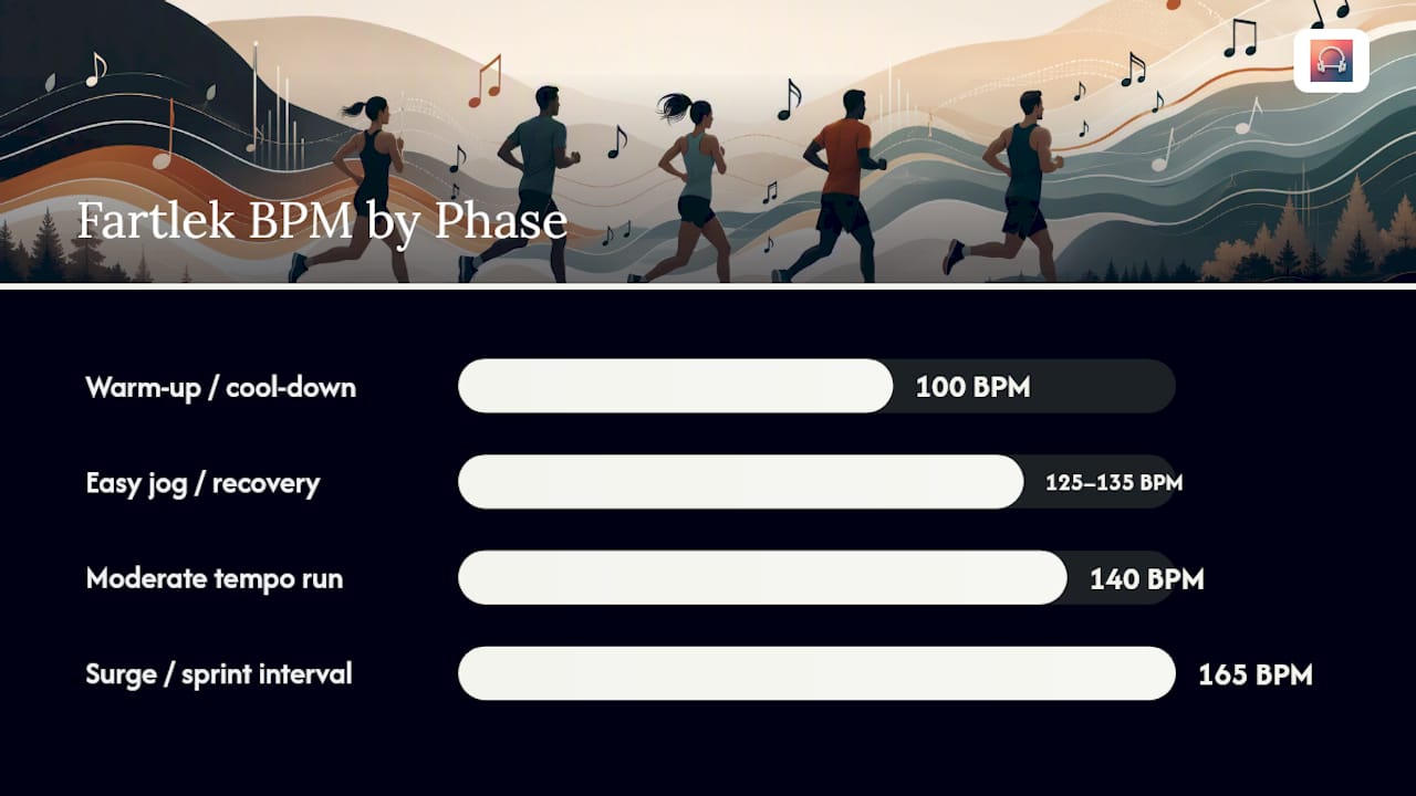 BPM ranges for workout phases in fartlek