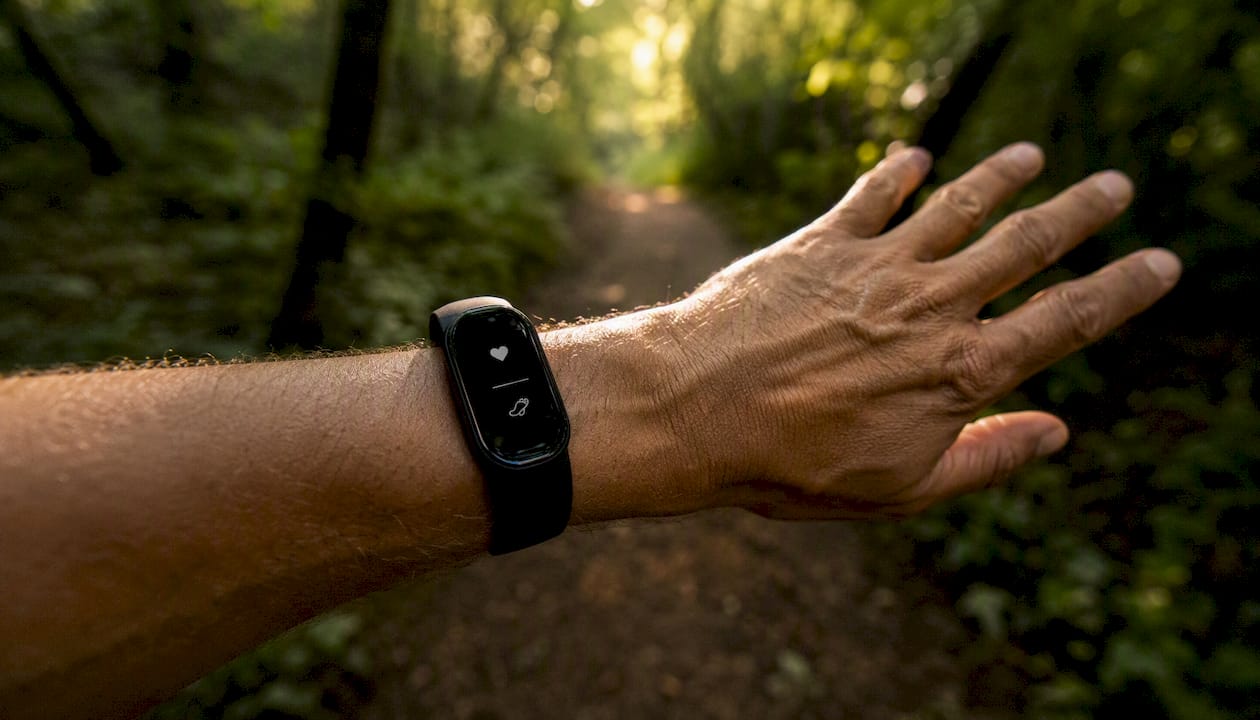 Fitness wearable showing running cadence close-up
