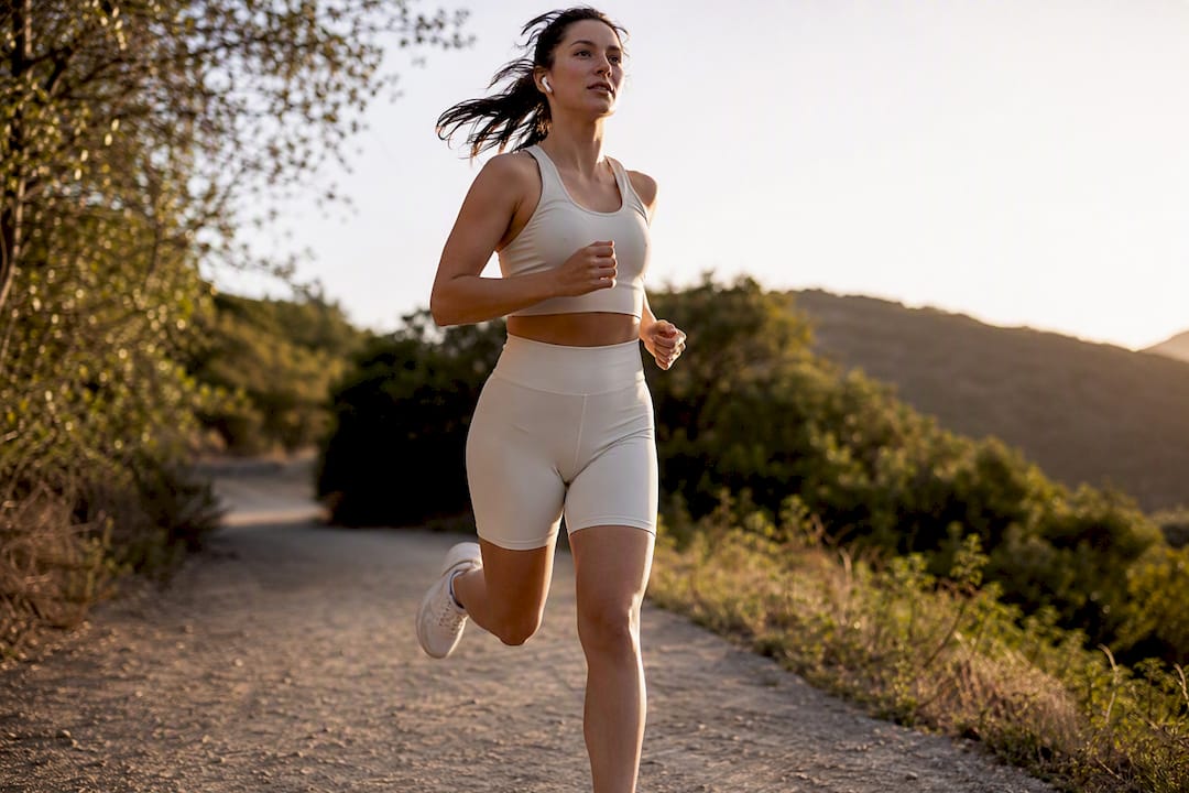 Runner wearing earbuds on urban trail
