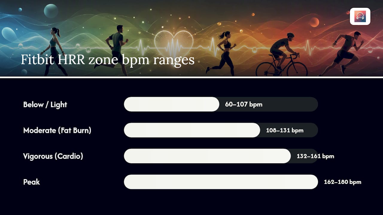 Diagram showing Fitbit heart rate zone ranges