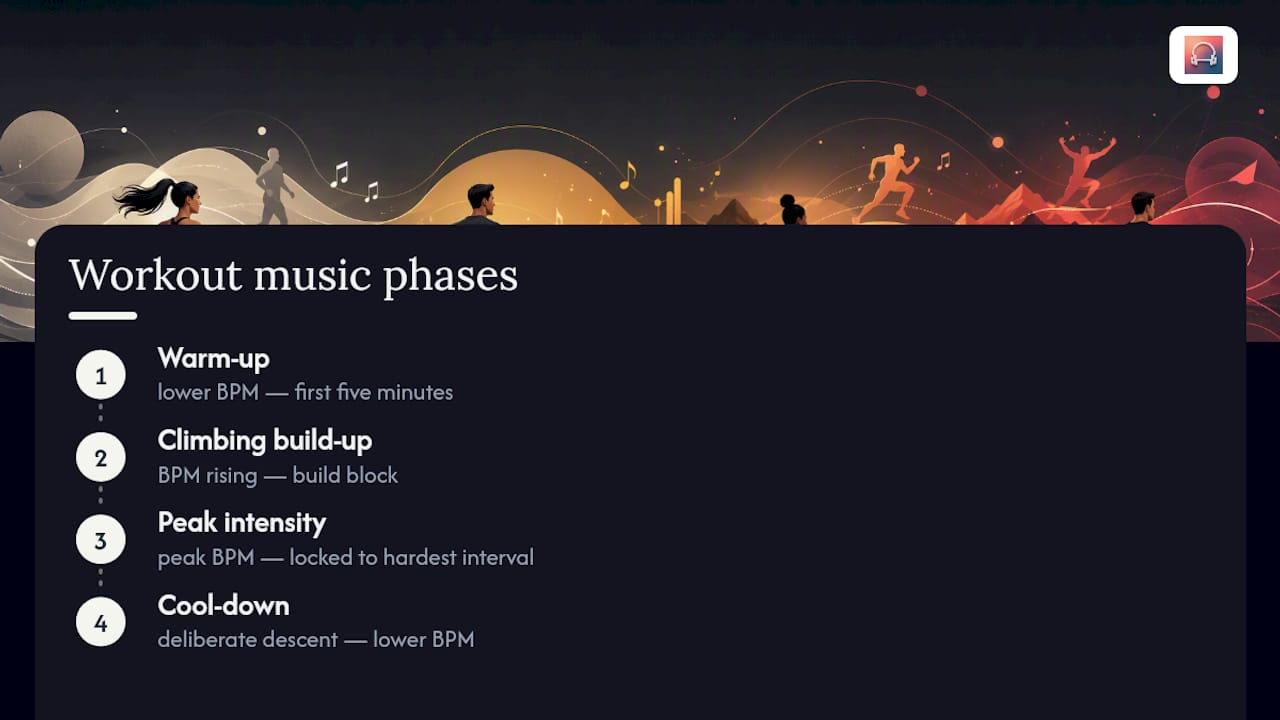 Workout phases matched to music energy
