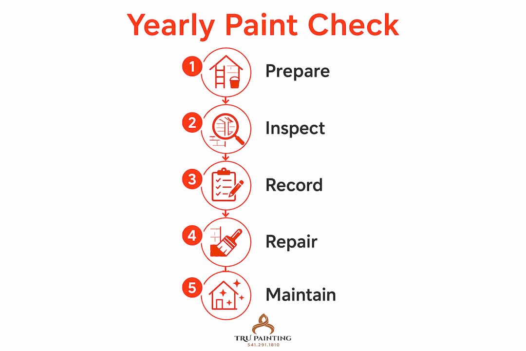 Infographic with 5 step yearly paint check process