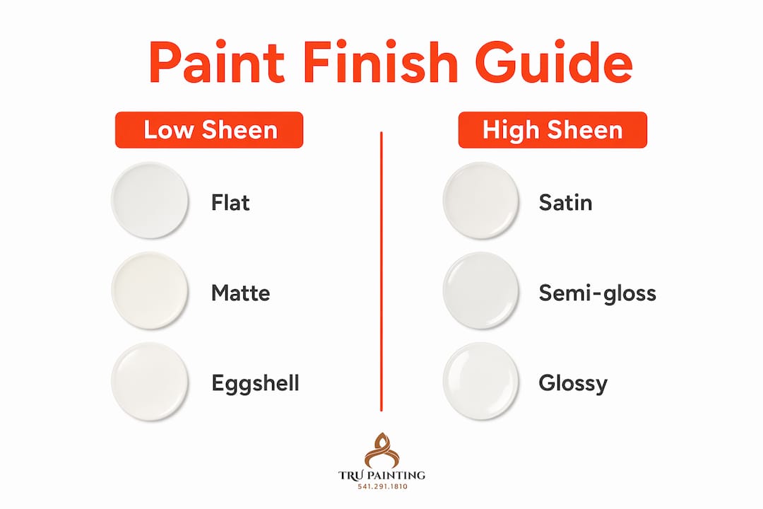 Infographic comparing low sheen and high sheen paint finishes