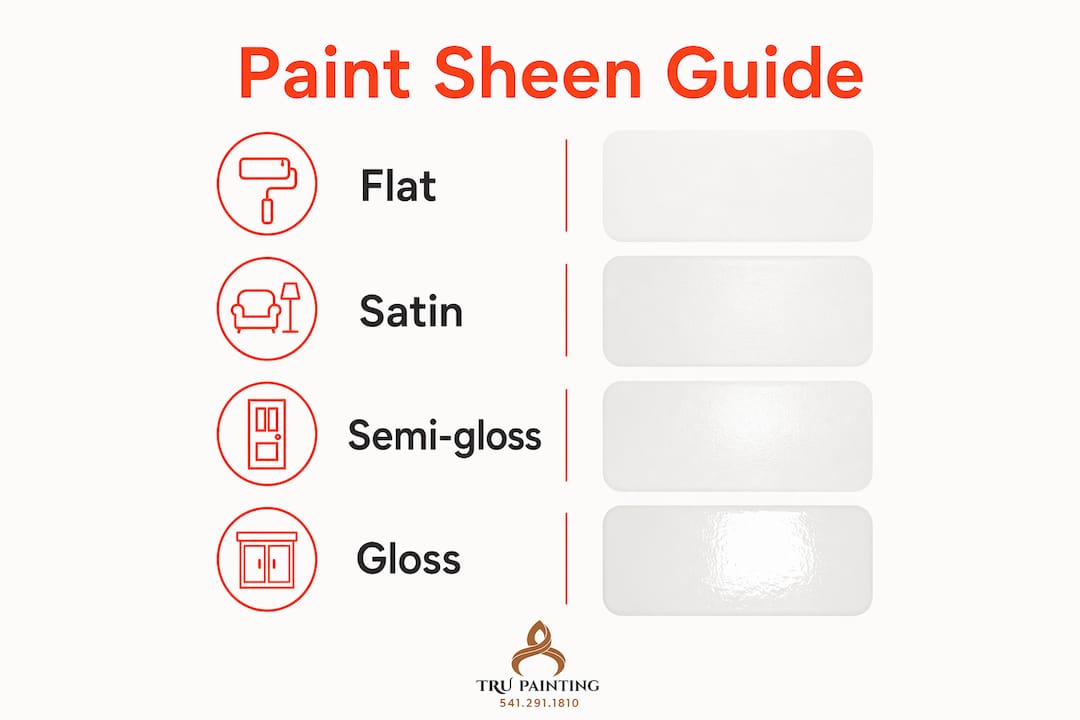 Infographic illustrating paint sheen types and characteristics