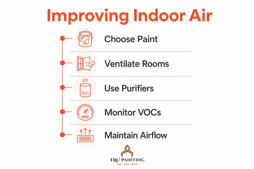 Infographic showing steps to improve indoor air quality after painting