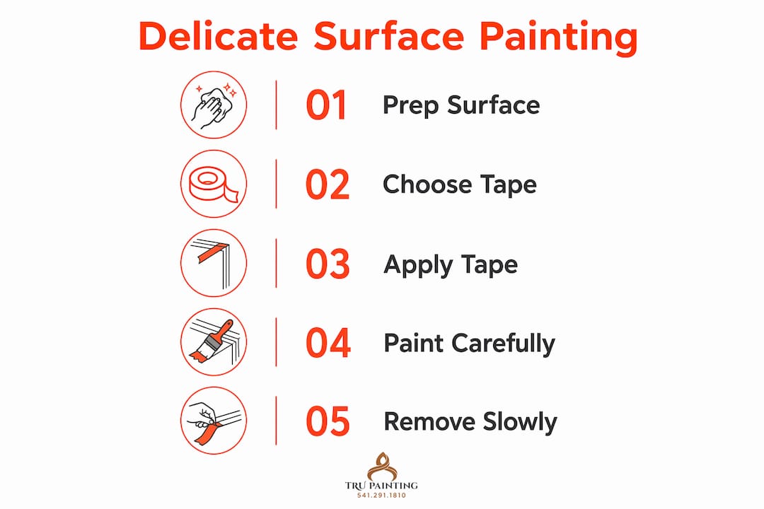 Infographic showing five steps for painting delicate surfaces