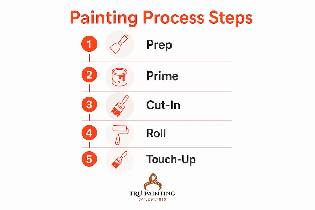 Infographic showing five steps in new construction painting process