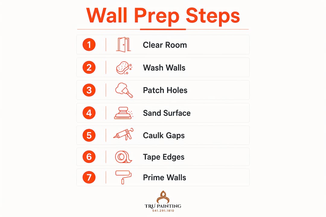Infographic showing steps to prep walls before painting