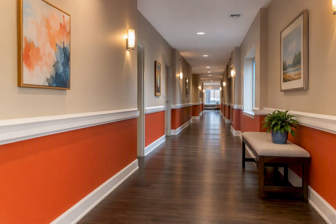 Hallway showing color contrast for senior safety