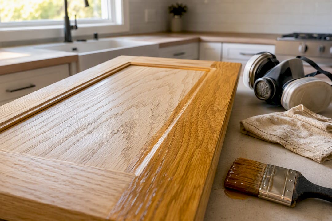 Shellac primer sealing oak cabinet wood grain