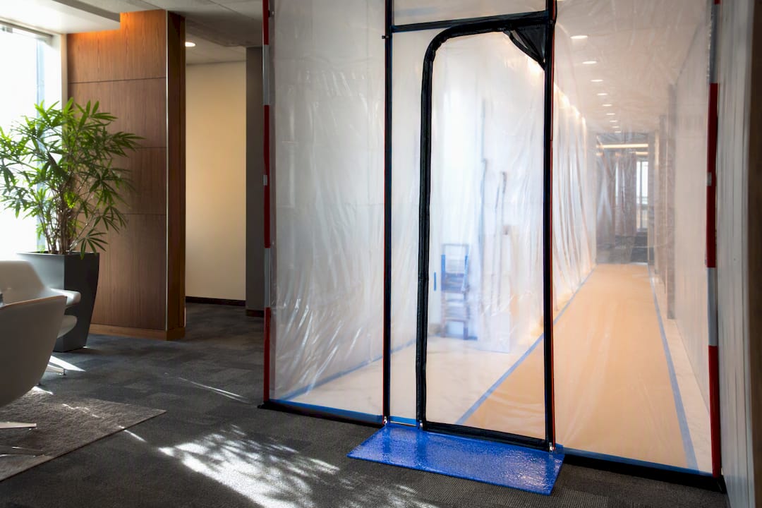 Zip wall and sticky mat containment