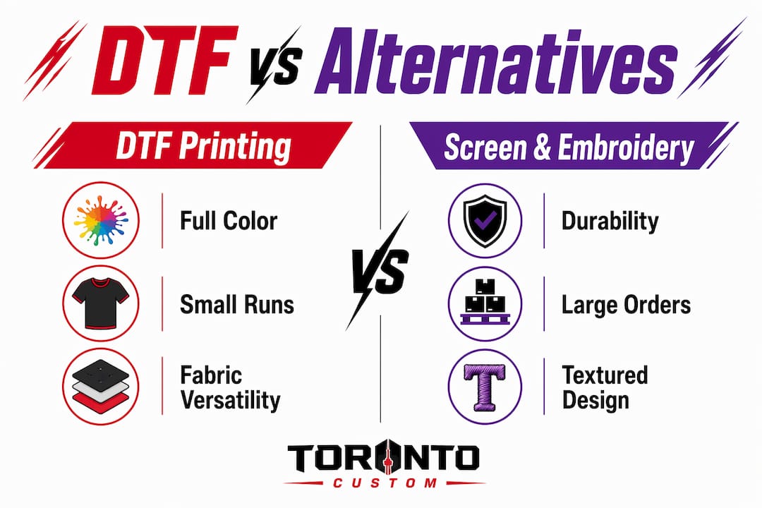 Comparative infographic of DTF printing advantages