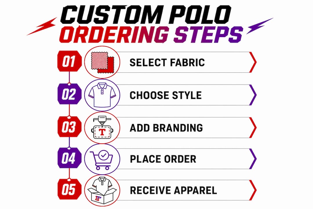 Infographic showing custom polo ordering steps