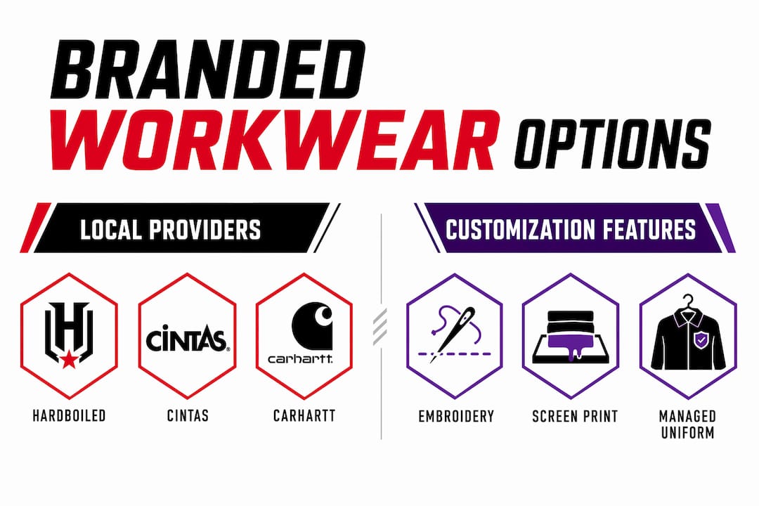 Infographic comparing local Toronto branded workwear options and features