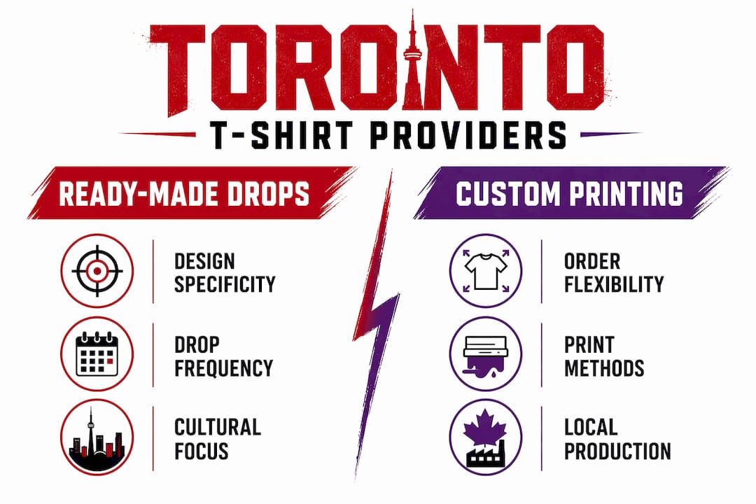 Infographic comparing Toronto t-shirt providers’ offerings and features