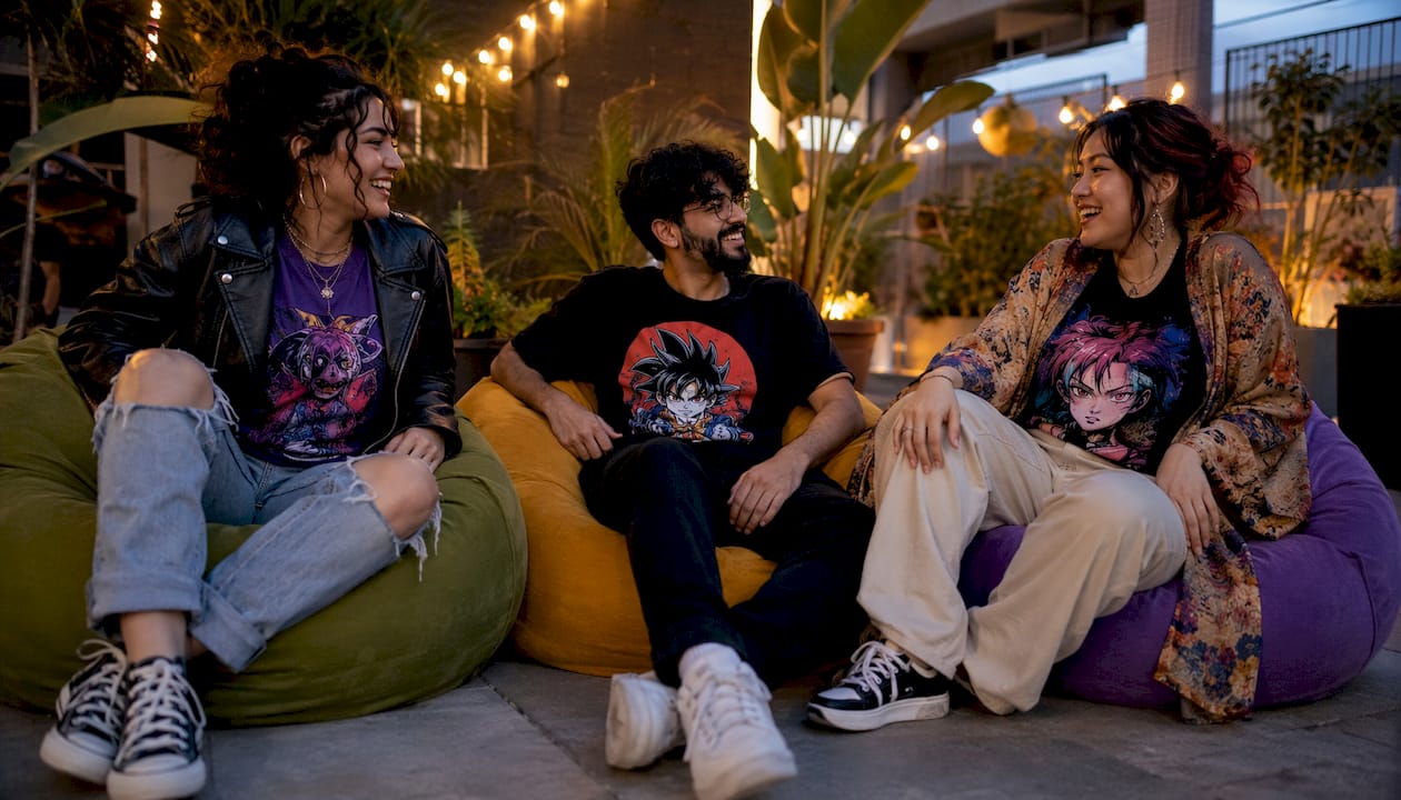 Group styling pop culture graphic t-shirts