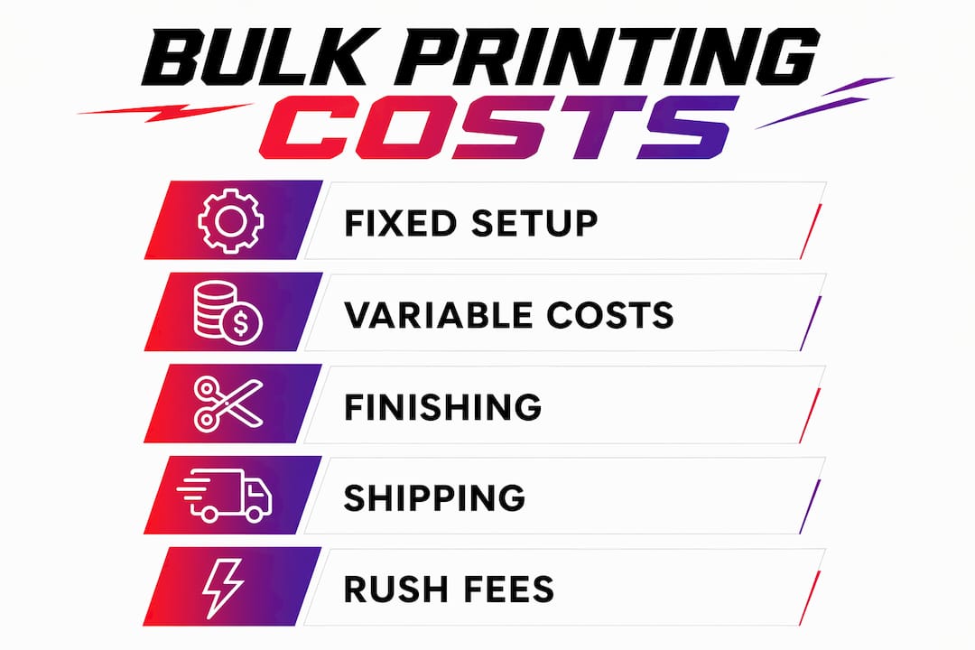Infographic showing main bulk printing cost factors