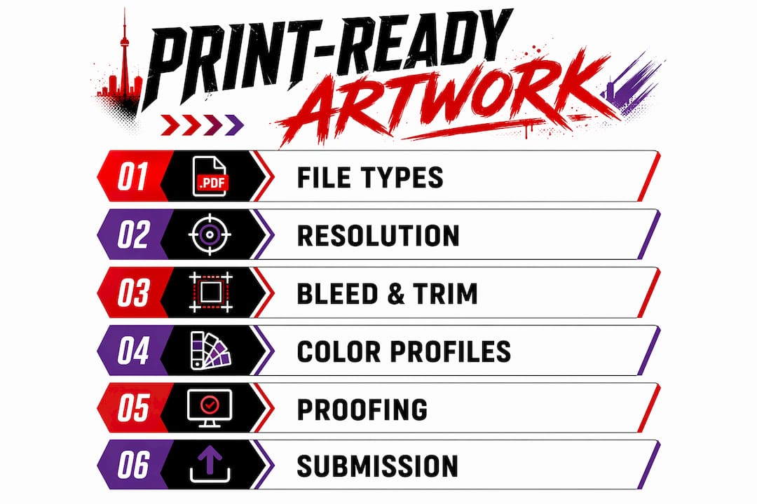 Infographic illustrating print-ready artwork steps