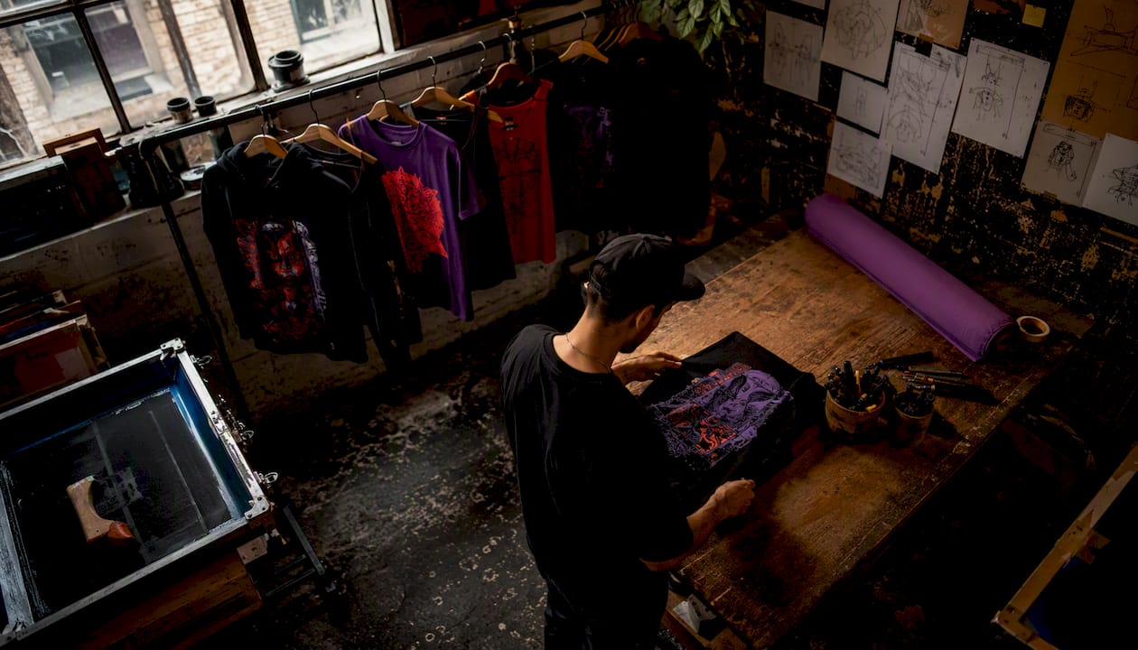 Apparel studio showcasing diverse custom printed garments