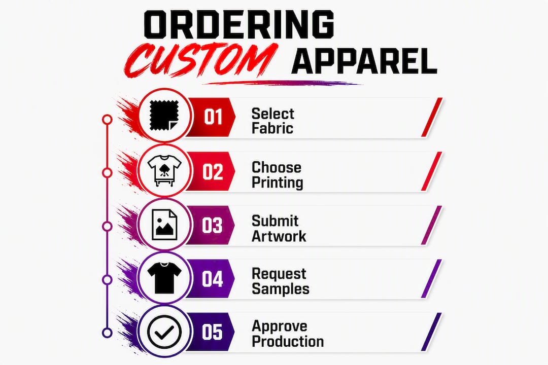 Infographic showing custom apparel ordering steps