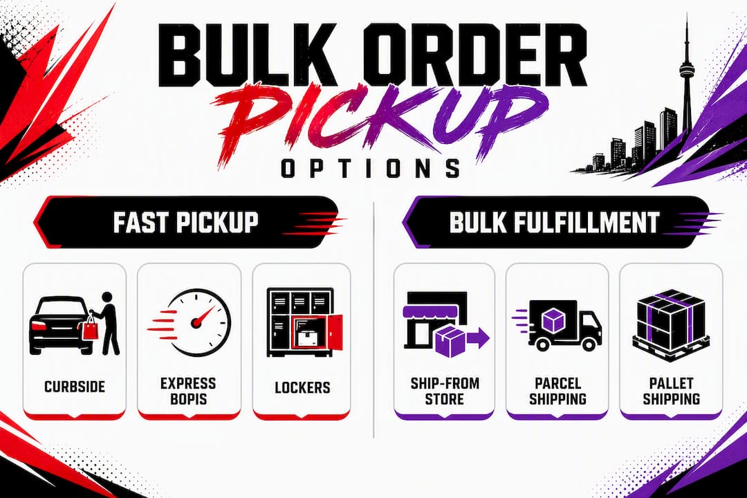 Infographic comparing bulk order pickup options in two categories