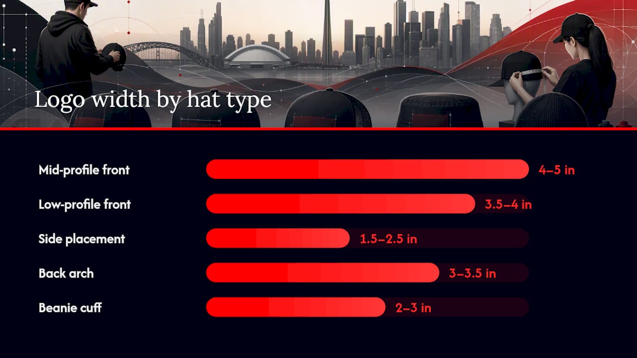 Quick reference: hat logo placement sizes and safe zones by style — overview diagram