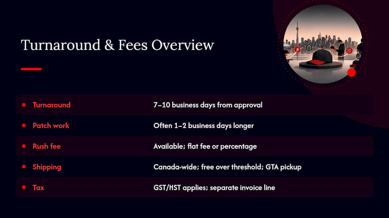 Turnaround, Rush Fees, Shipping, and Tax in the GTA — overview diagram