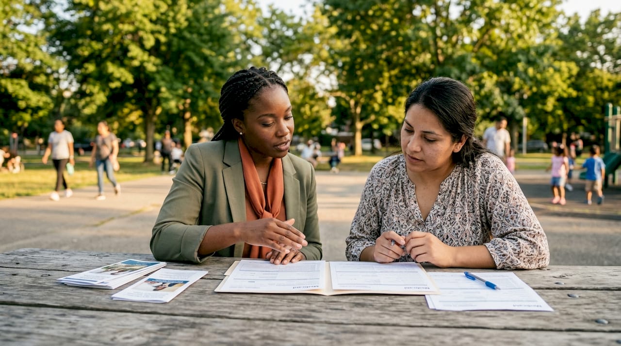 Counselor assisting Medicaid application