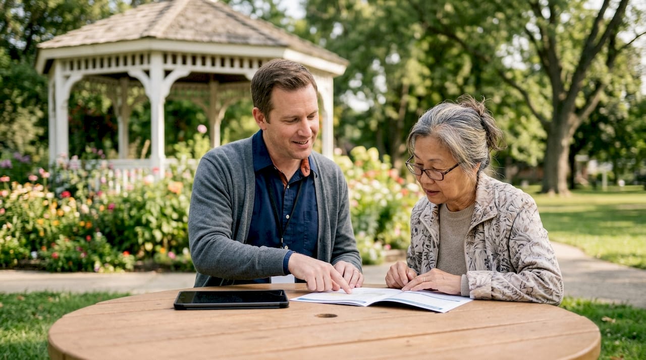 Navigator helping senior woman apply