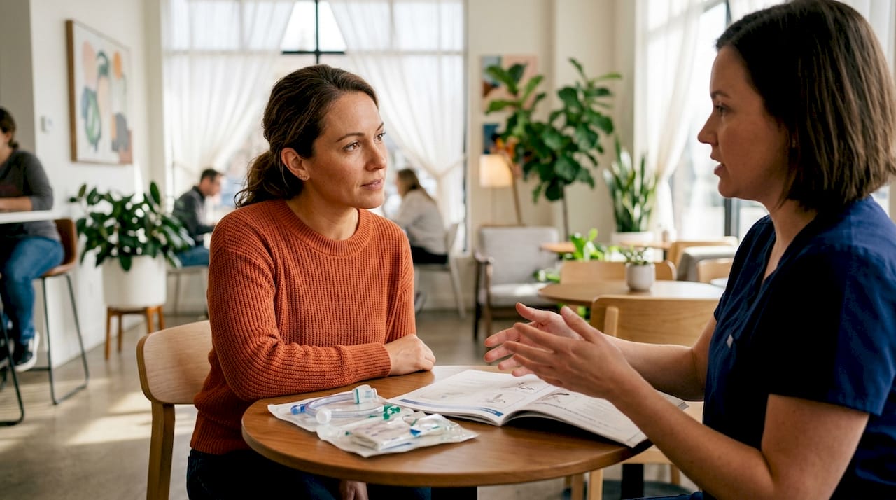 Caregiver discussing ventilator and tracheostomy care