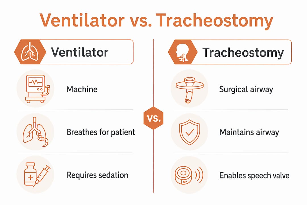 Infographic comparing ventilator and tracheostomy features