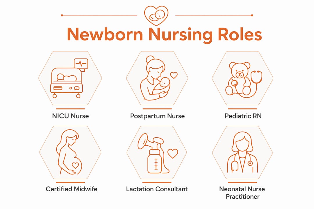 Infographic showing different newborn nursing roles in hierarchy