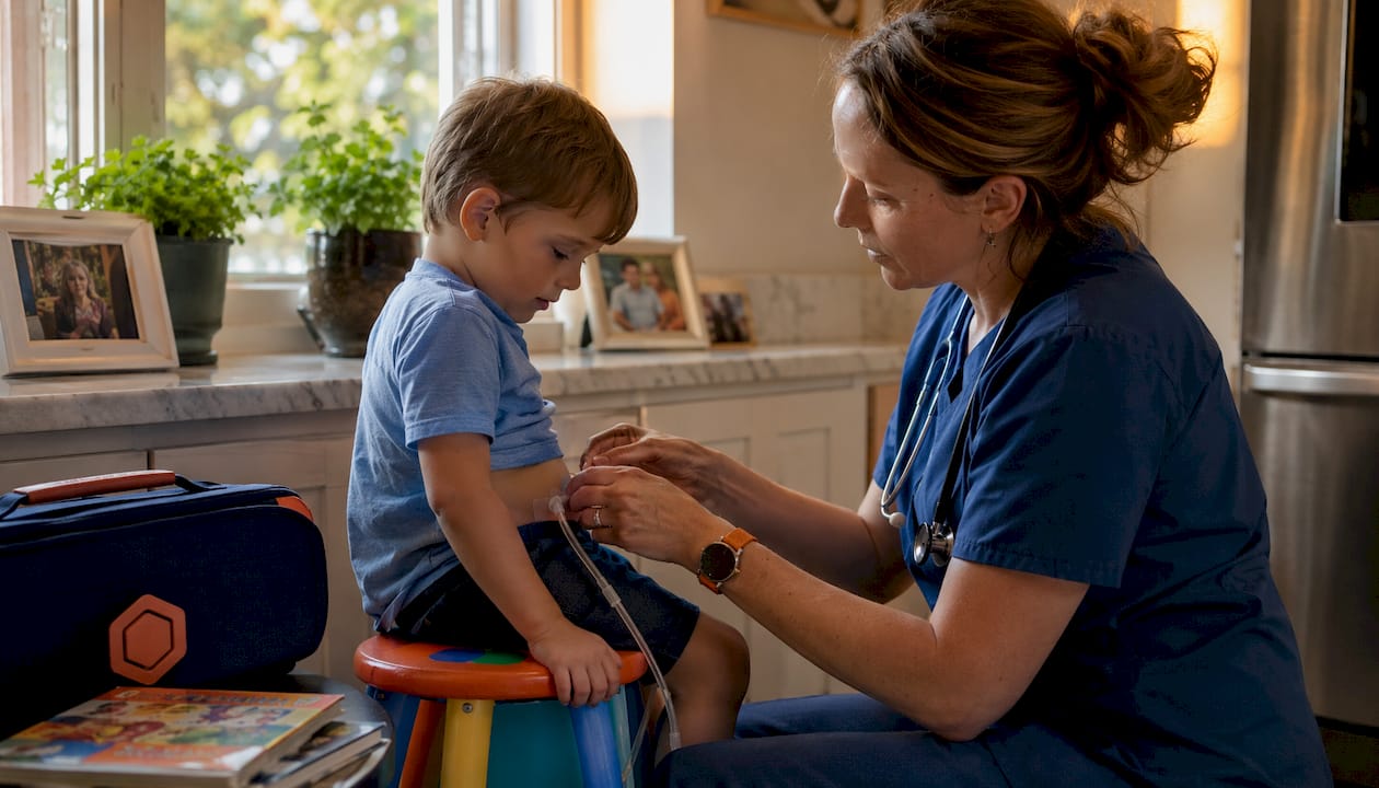 Nurse providing in-home pediatric care