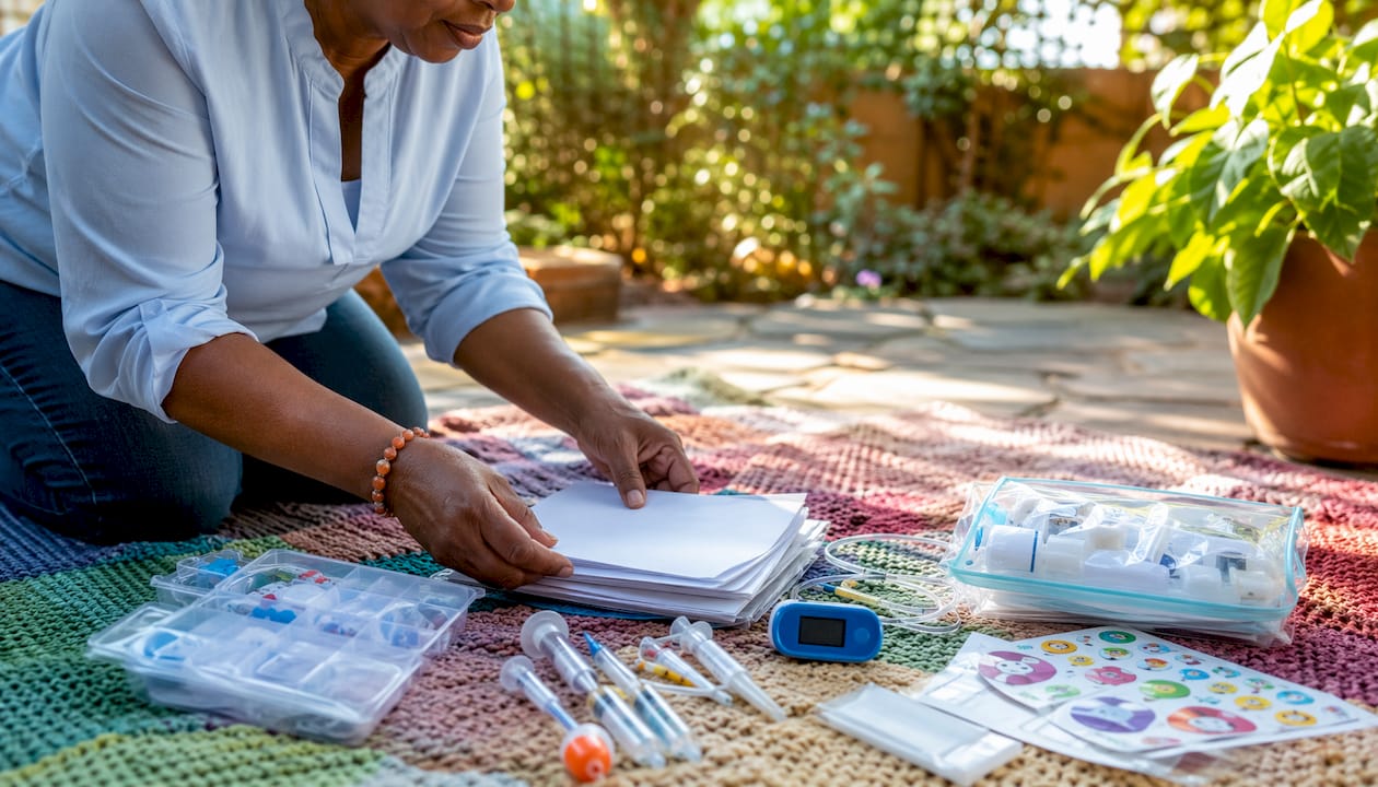 Hands arranging pediatric nursing supplies