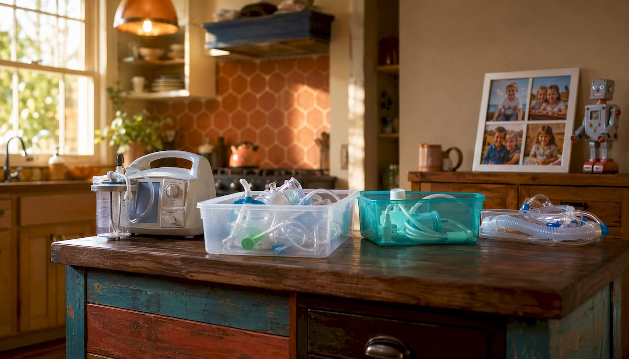 Organized pediatric tracheostomy care cart at home