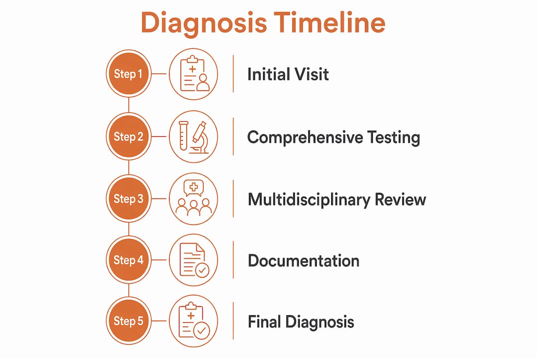 Infographic showing medically fragile child diagnosis timeline and steps