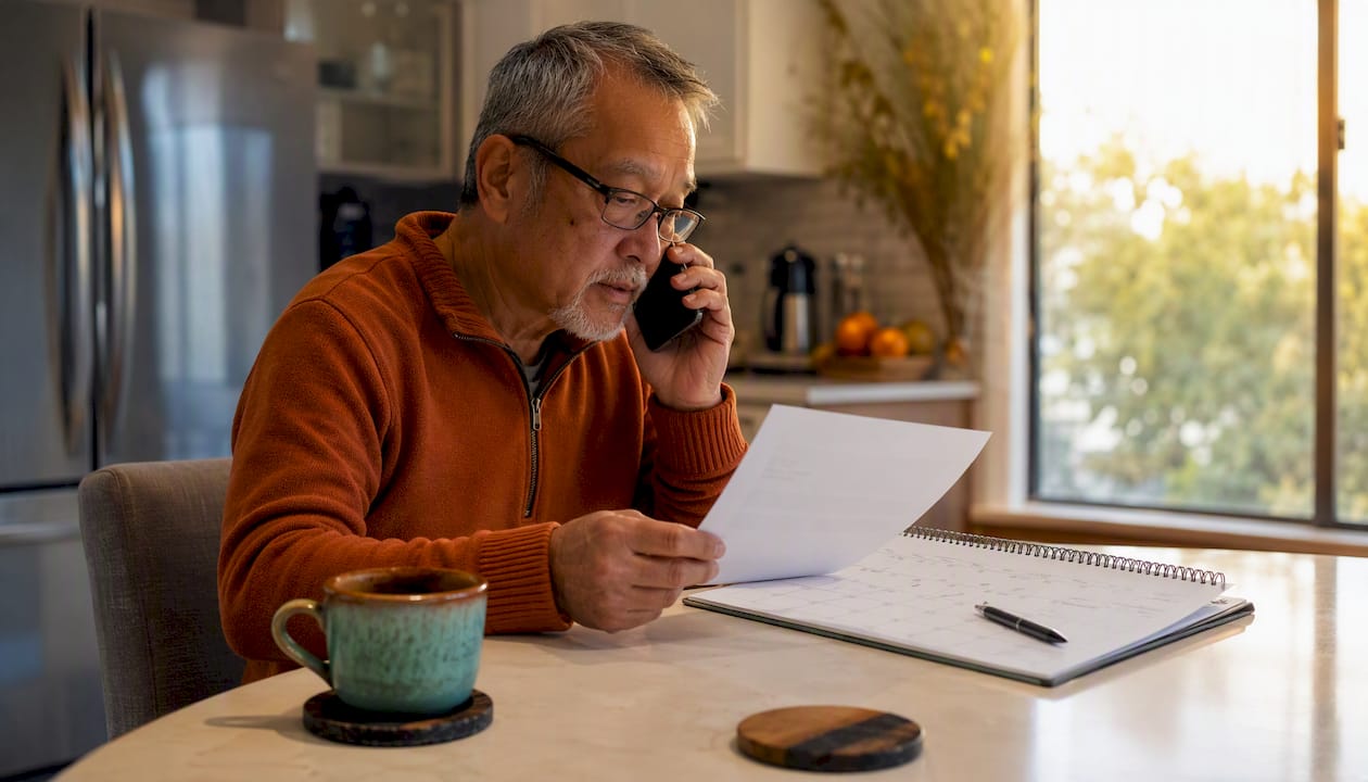 Man coordinating home nursing visit by phone
