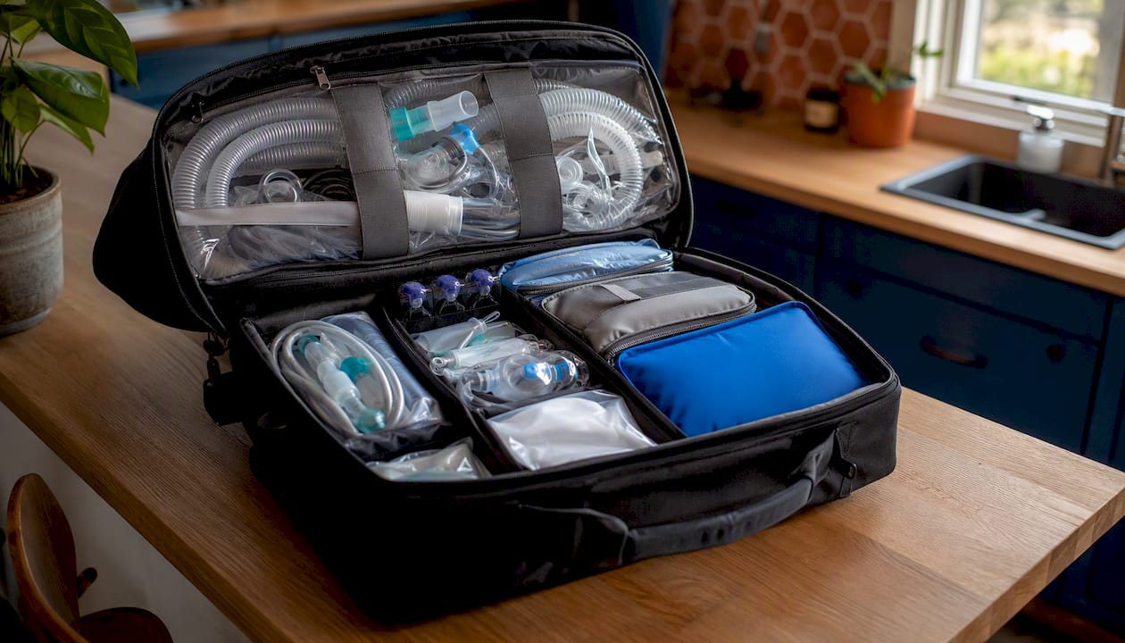 Ventilator travel go-bag with medical supplies