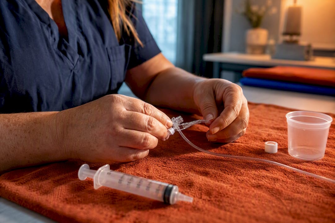 Nurse venting a child’s G-tube