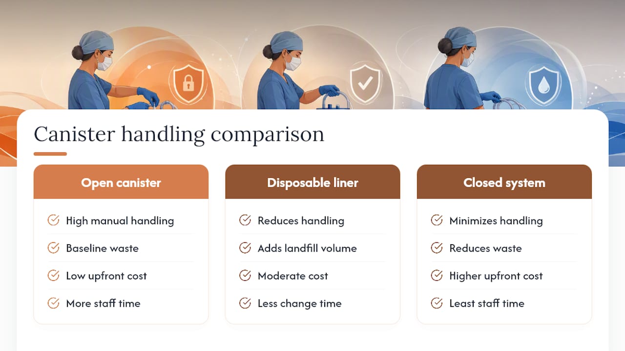 Comparison of suction canister disposal workflows
