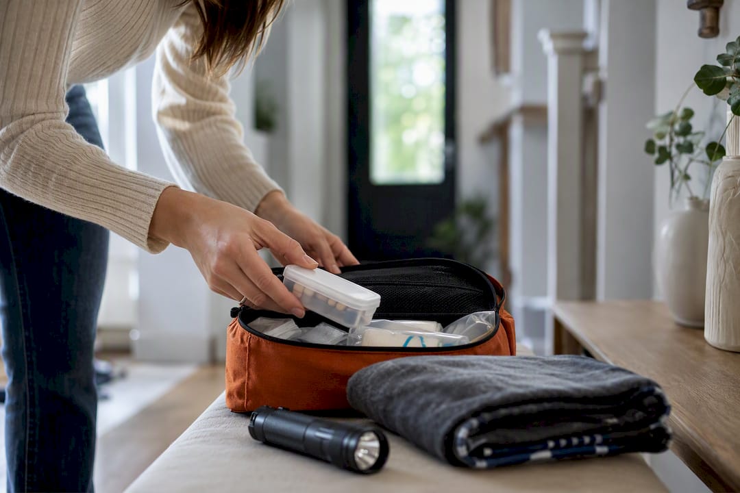 Parent preparing a pediatric emergency go-bag
