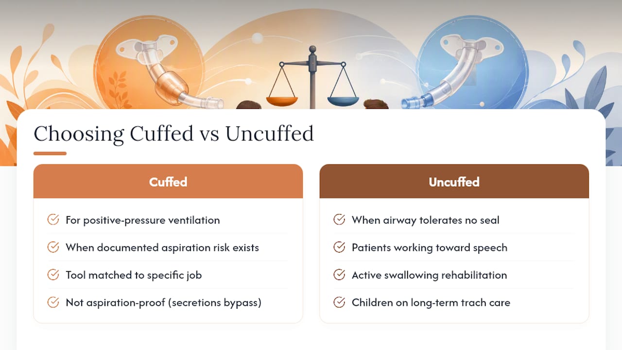 When Clinicians Choose Cuffed vs Uncuffed Tracheostomy Tubes — overview diagram