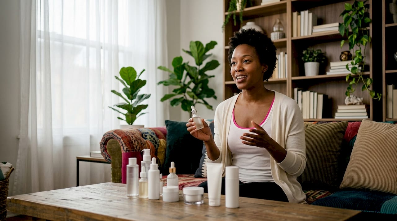 YouTube influencer demonstrating K-beauty product