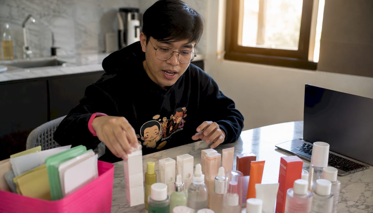 Male beauty creator curating K-beauty products