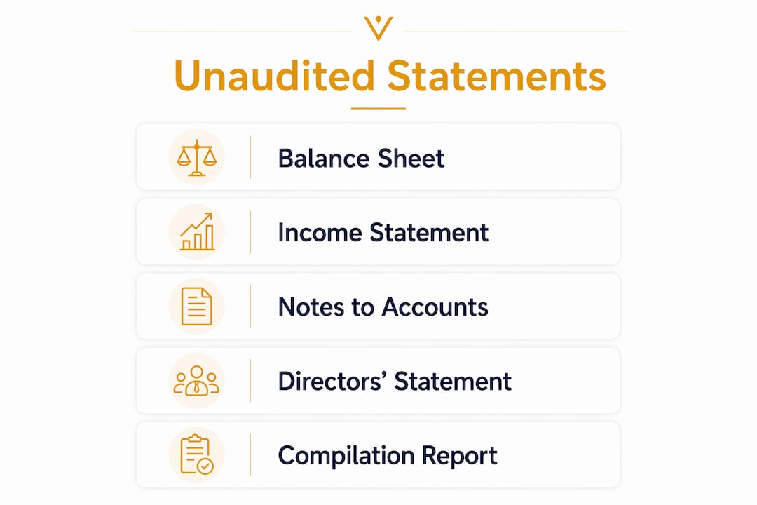 Infographic illustrating key components of unaudited financial statements