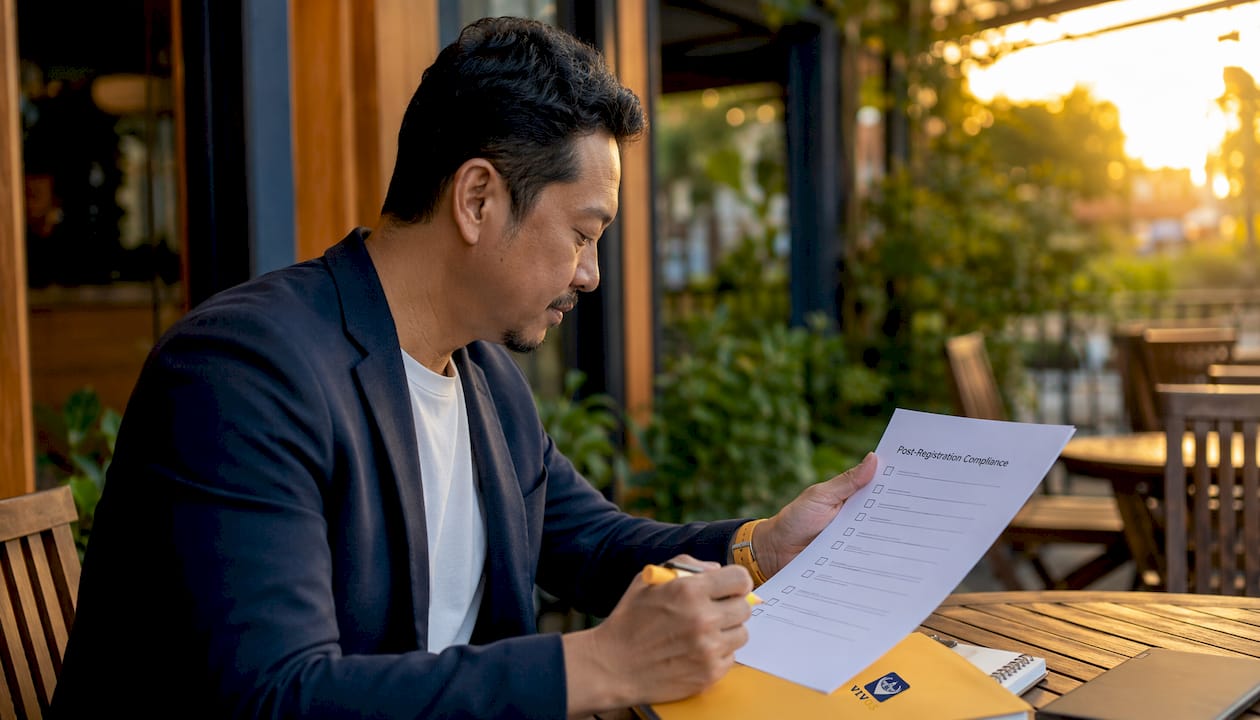 Entrepreneur reviewing compliance checklist