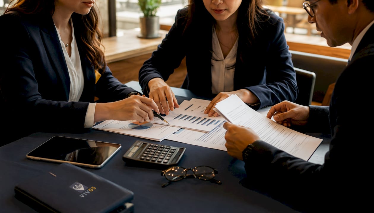 Hands reviewing financial documents for startup