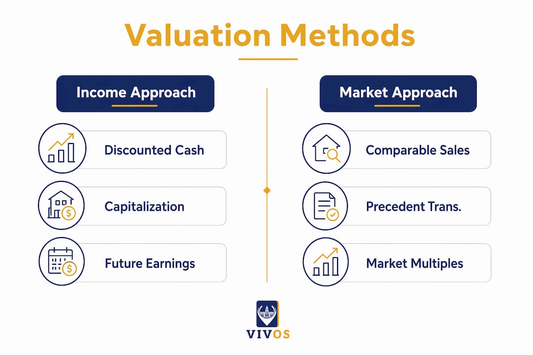 Infographic comparing income and market valuation methods