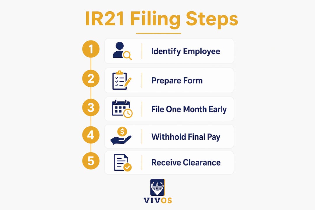 Infographic showing IR21 filing process steps