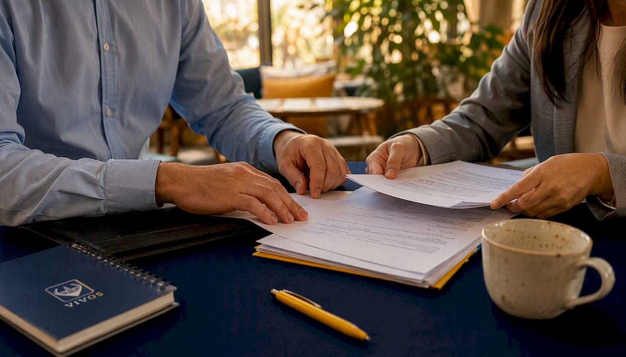Hands organizing corporate account opening documents